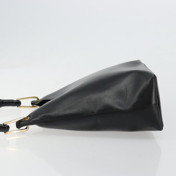 GUCCI Bamboo Shoulder Bag Leather Black Gold 001 3007 3754 Auth 184507