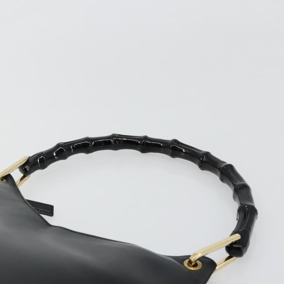 GUCCI Bamboo Shoulder Bag Leather Black Gold 001 3007 3754 Auth 184507