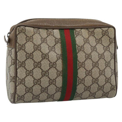 GUCCI GG Supreme Web Sherry Line Clutch Bag PVC Beige Red 89 01 012 Auth 184511