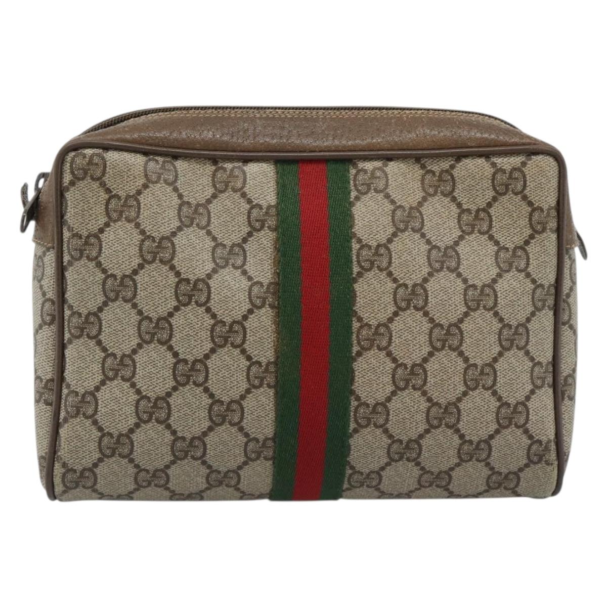 GUCCI GG Supreme Web Sherry Line Clutch Bag PVC Beige Red 89 01