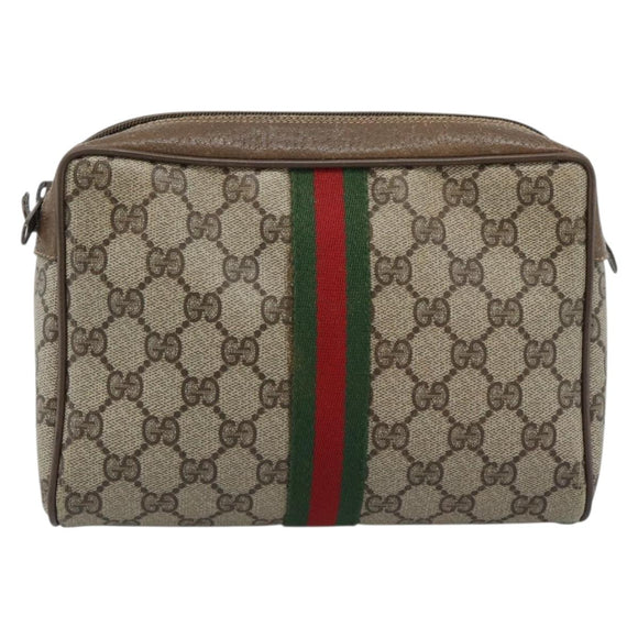 GUCCI GG Supreme Web Sherry Line Clutch Bag PVC Beige Red 89 01 012 Auth 184511