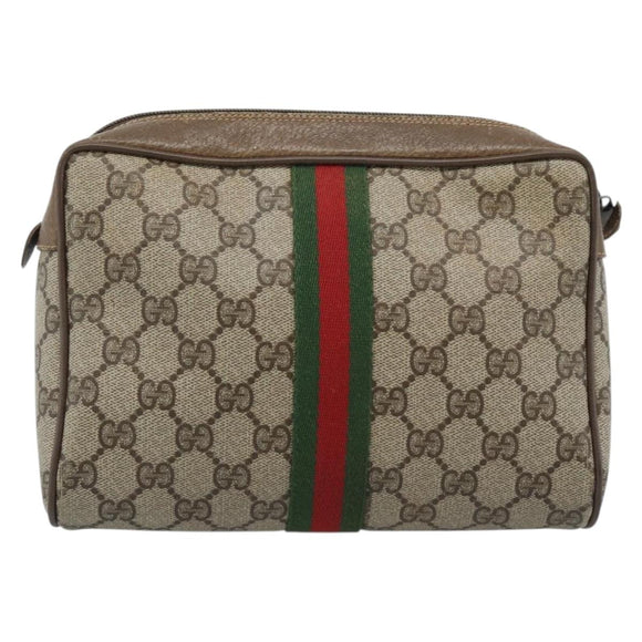 GUCCI GG Supreme Web Sherry Line Clutch Bag PVC Beige Red 89 01 012 Auth 184511