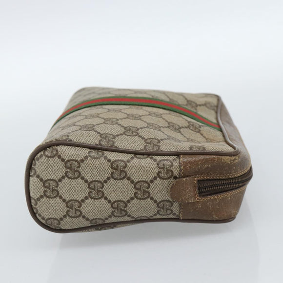 GUCCI GG Supreme Web Sherry Line Clutch Bag PVC Beige Red 89 01 012 Auth 184511