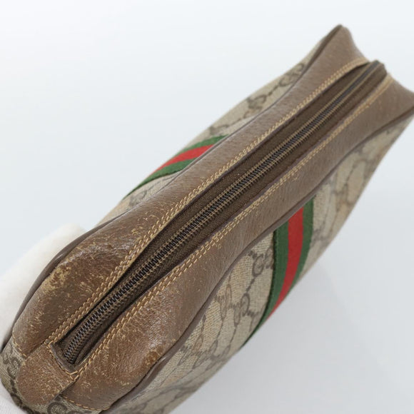 GUCCI GG Supreme Web Sherry Line Clutch Bag PVC Beige Red 89 01 012 Auth 184511