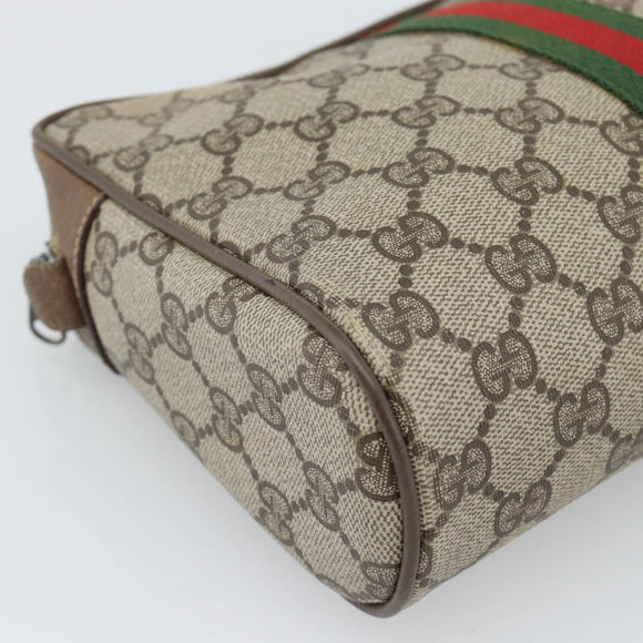 GUCCI GG Supreme Web Sherry Line Clutch Bag PVC Beige Red 89 01 012 Auth 184511