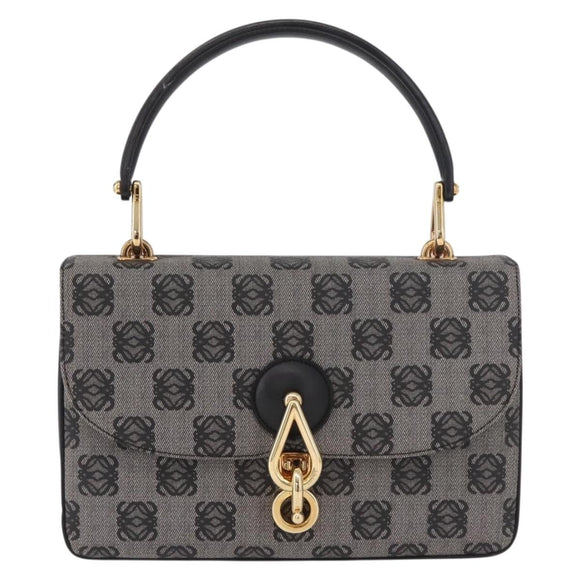 LOEWE Anagram Hand Bag PVC Gray Gold Auth 184514V
