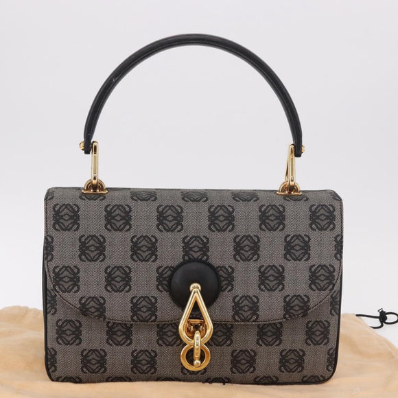 LOEWE Anagram Hand Bag PVC Gray Gold Auth 184514V
