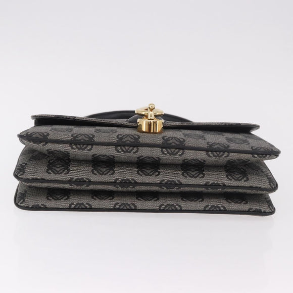 LOEWE Anagram Hand Bag PVC Gray Gold Auth 184514V