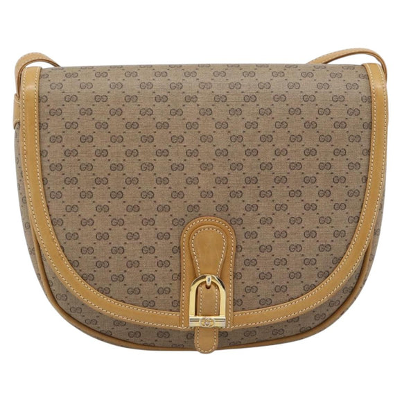 GUCCI Micro GG Supreme Umhängetasche PVC Beige Gold Auth 184524