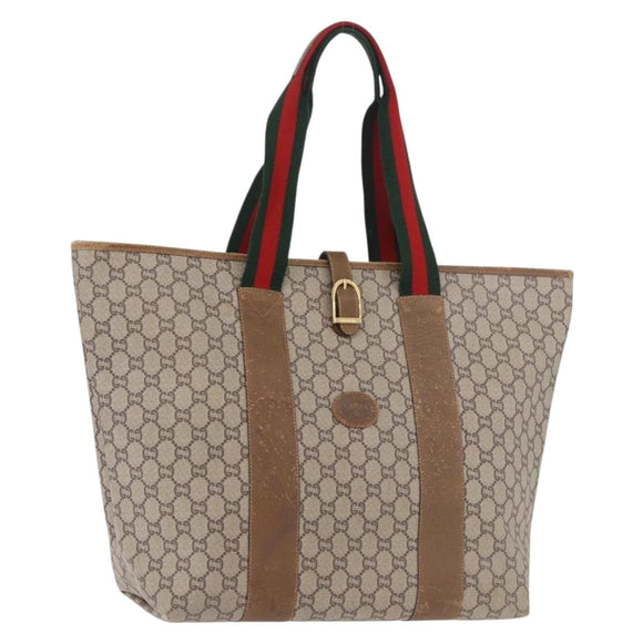 GUCCI GG Supreme Web Sherry Line Boston Bag PVC Beige Red Green Auth 184525
