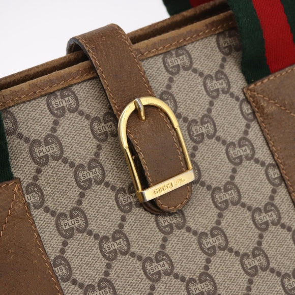 GUCCI GG Supreme Web Sherry Line Boston Bag PVC Beige Red Green Auth 184525