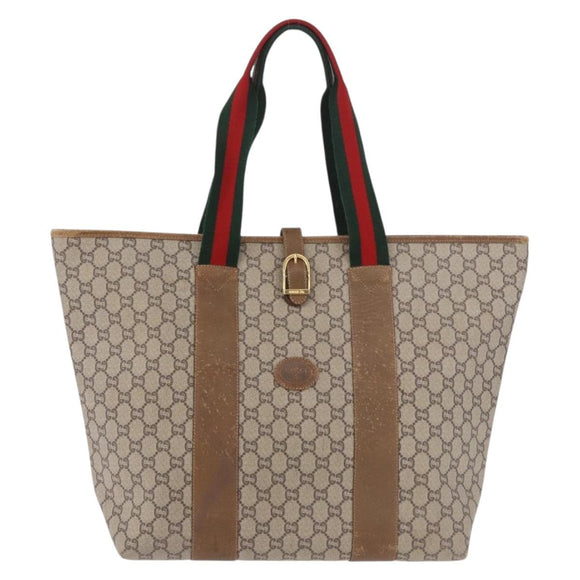 GUCCI GG Supreme Web Sherry Line Boston Bag PVC Beige Red Green Auth 184525