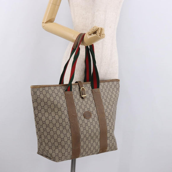 GUCCI GG Supreme Web Sherry Line Boston Bag PVC Beige Red Green Auth 184525