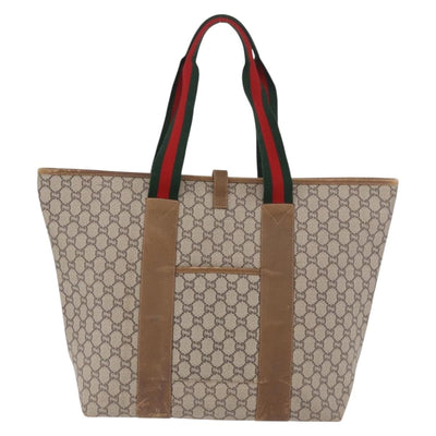 GUCCI GG Supreme Web Sherry Line Boston Bag PVC Beige Red Green Auth 184525 - 0