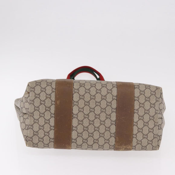 GUCCI GG Supreme Web Sherry Line Boston Bag PVC Beige Red Green Auth 184525