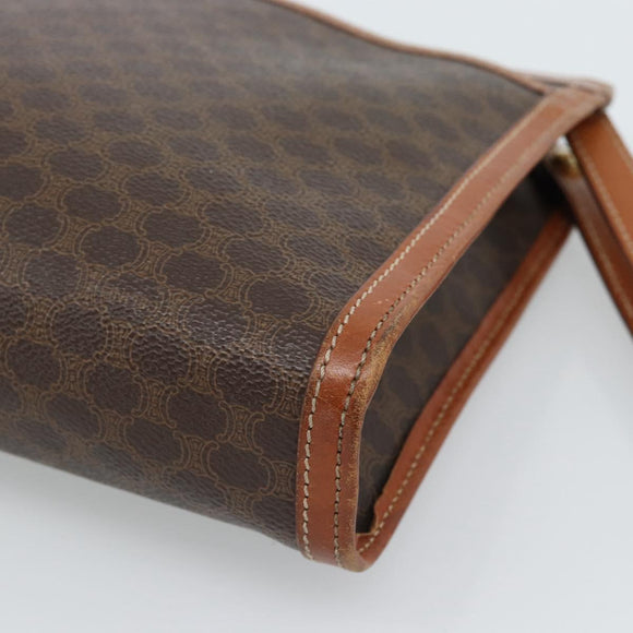 CELINE Macadam Canvas Clutch Tas PVC Leer Bruin Goud Auth 184528