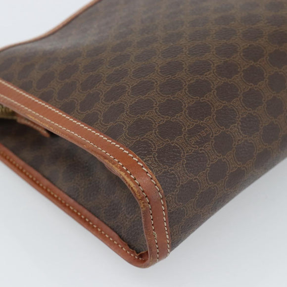 CELINE Macadam Canvas Clutch Tas PVC Leer Bruin Goud Auth 184528