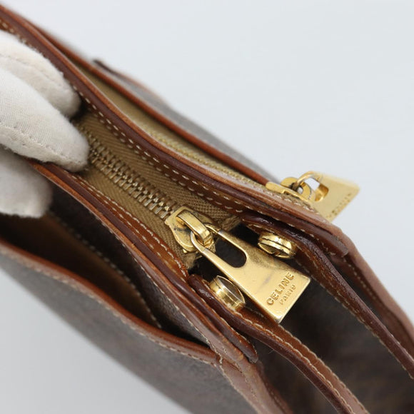 CELINE Macadam Canvas Clutch Tas PVC Leer Bruin Goud Auth 184528