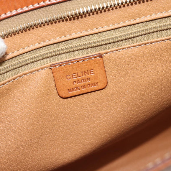 CELINE Macadam Canvas Clutch Tas PVC Leer Bruin Goud Auth 184528
