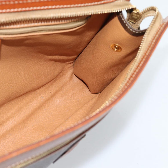 CELINE Macadam Canvas Clutch Tas PVC Leer Bruin Goud Auth 184528