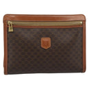 CELINE Macadam Canvas Clutch Tas PVC Leer Bruin Goud Auth 184528-2
