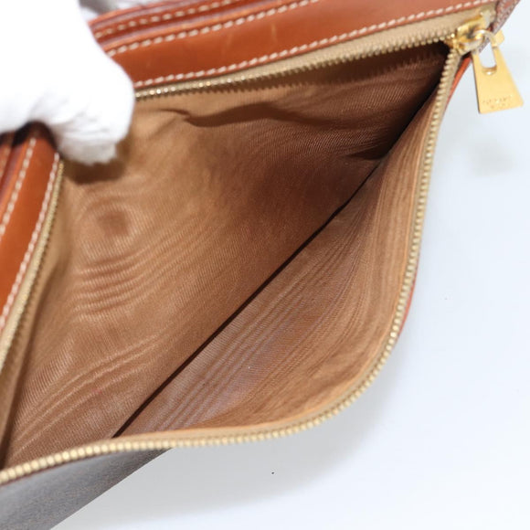 CELINE Macadam Canvas Clutch Tas PVC Leer Bruin Goud Auth 184528