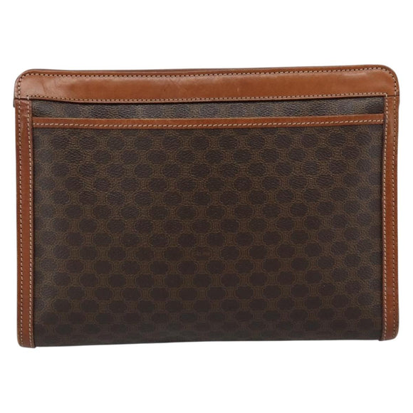 CELINE Macadam Canvas Clutch Tas PVC Leer Bruin Goud Auth 184528