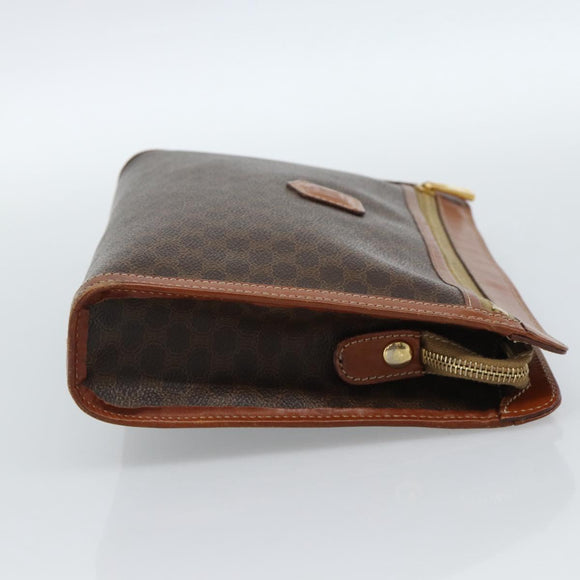 CELINE Macadam Canvas Clutch Tas PVC Leer Bruin Goud Auth 184528