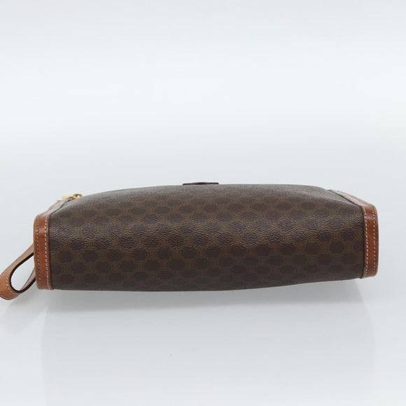 CELINE Macadam Canvas Clutch Tas PVC Leer Bruin Goud Auth 184528
