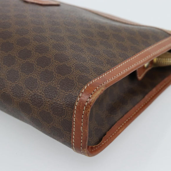 CELINE Macadam Canvas Clutch Tas PVC Leer Bruin Goud Auth 184528