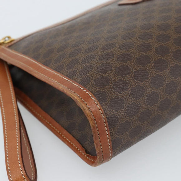 CELINE Macadam Canvas Clutch Tas PVC Leer Bruin Goud Auth 184528