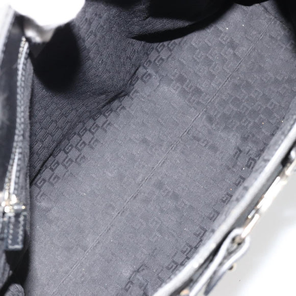 GUCCI Canvas Tote Bag Black Gold 114888 Auth 184529