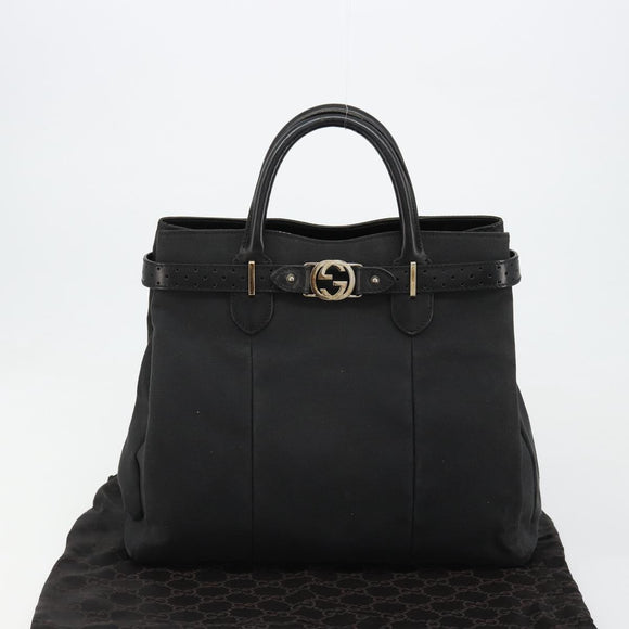 GUCCI Canvas Tote Bag Black Gold 114888 Auth 184529