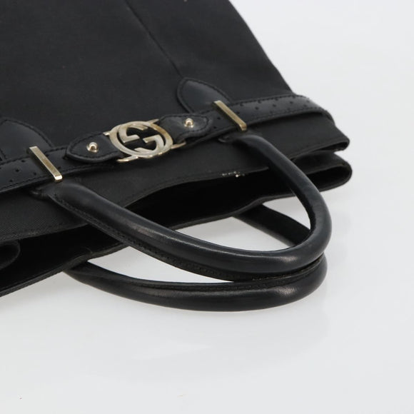 GUCCI Canvas Tote Bag Black Gold 114888 Auth 184529
