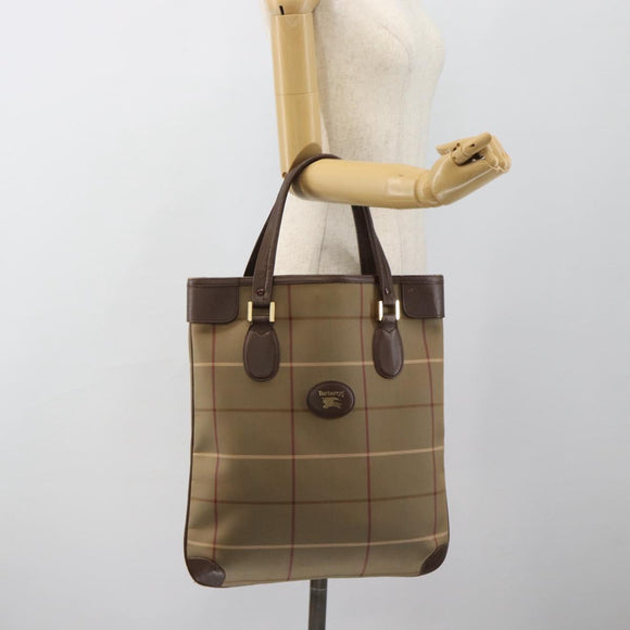 Burberrys Nova Check Tote Bag Canvas Beige Gold Auth 184530