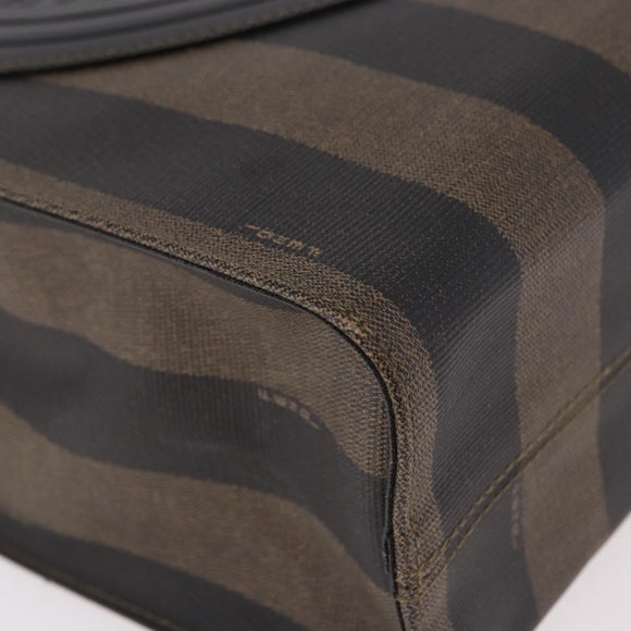 FENDI Pecan Canvas Tote Bag PVC Brown Black Auth 184531A