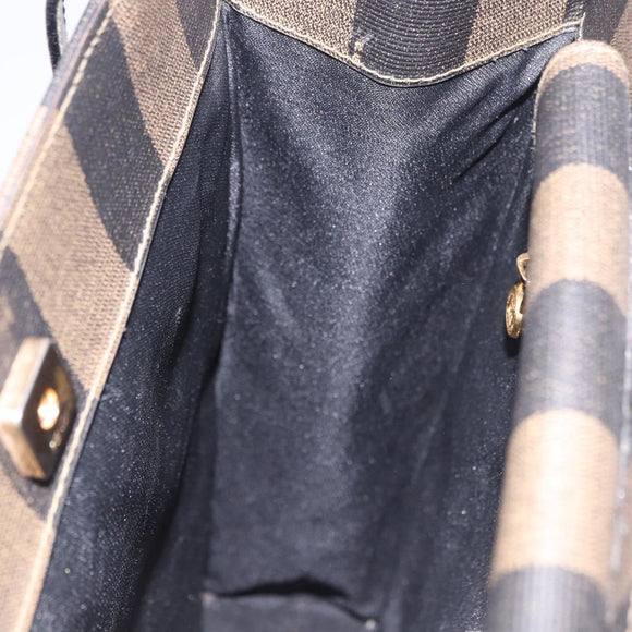 FENDI Pecan Canvas Tote Bag PVC Brown Black Auth 184531A