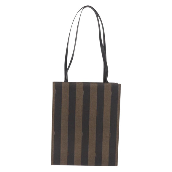 FENDI Pecan Canvas Tote Bag PVC Brown Black Auth 184531A