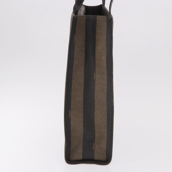 FENDI Pecan Canvas Tote Bag PVC Brown Black Auth 184531A