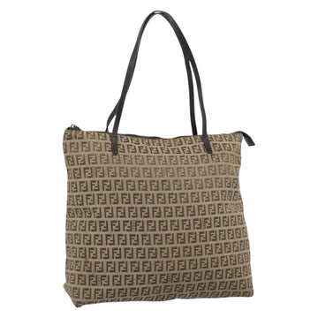 FENDI Zucchino Canvas Hand Bag Beige Silver Auth 184532