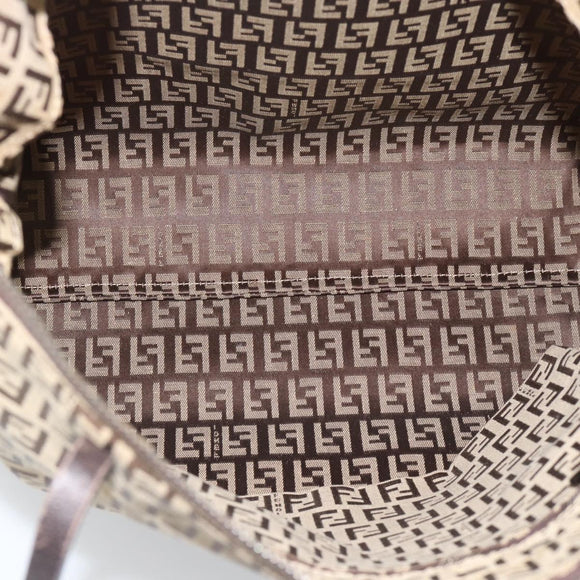 FENDI Zucchino Canvas Hand Bag Beige Silver Auth 184532
