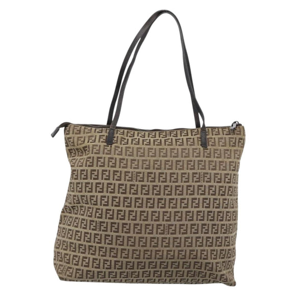 FENDI Zucchino Canvas Hand Bag Beige Silver Auth 184532