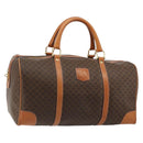 CELINE Macadam Canvas Boston Bag PVC Leather Brown Gold Auth 184535A-1