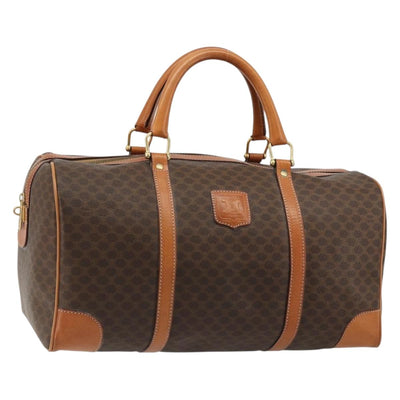CELINE Macadam Canvas Boston Bag PVC Leather Brown Gold Auth 184535A