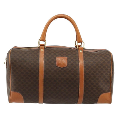 CELINE Macadam Canvas Boston Bag PVC Leather Brown Gold Auth 184535A - 0