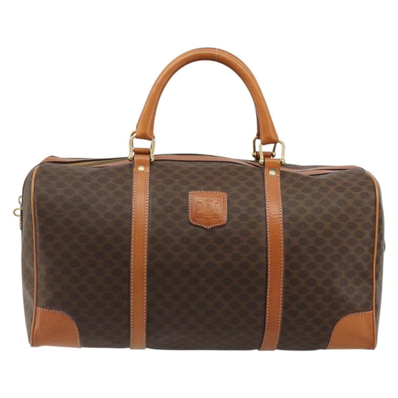 CELINE Macadam Canvas Boston Bag PVC Leather Brown Gold Auth 184535A