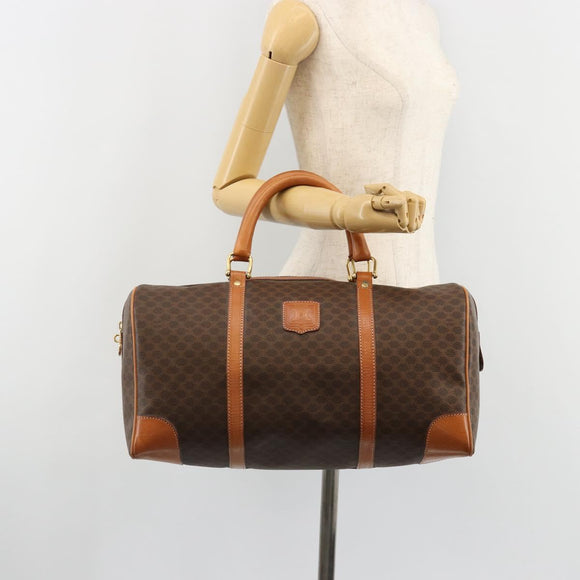 CELINE Macadam Canvas Boston Bag PVC Leather Brown Gold Auth 184535A