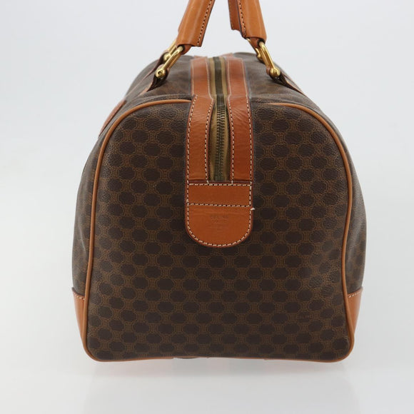 CELINE Macadam Canvas Boston Bag PVC Leather Brown Gold Auth 184535A