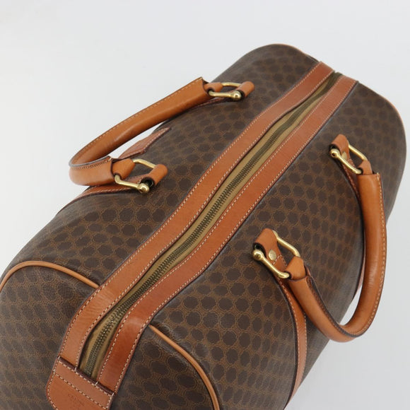 CELINE Macadam Canvas Boston Bag PVC Leather Brown Gold Auth 184535A
