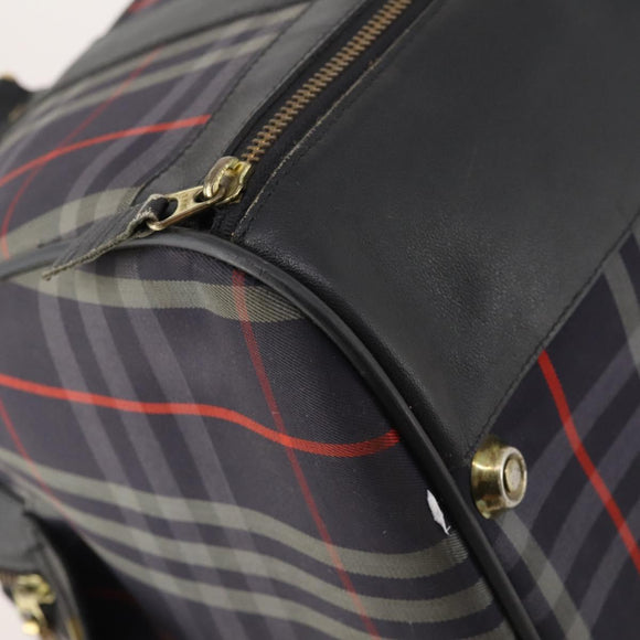 Burberrys Nova Check Boston Bag Canvas Navy Gold Auth 184536
